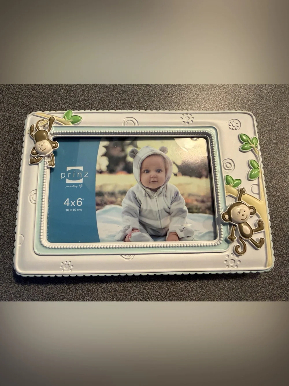 Baby White Photo Frame with Monkey Accents - 4x6